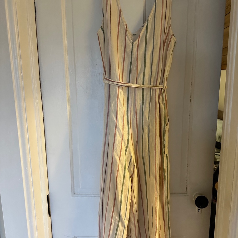 Striped Sleeveless Jumpsuit with Belt - Picture 4 of 4